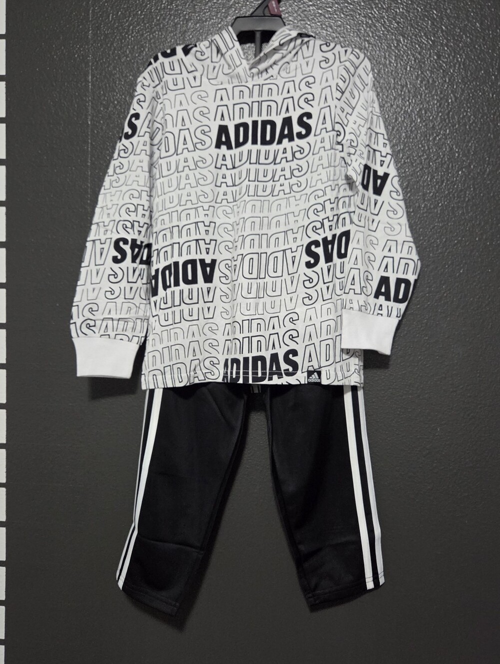 Adidas Kids' White & Black Logo Hoodie and Track Pants Set